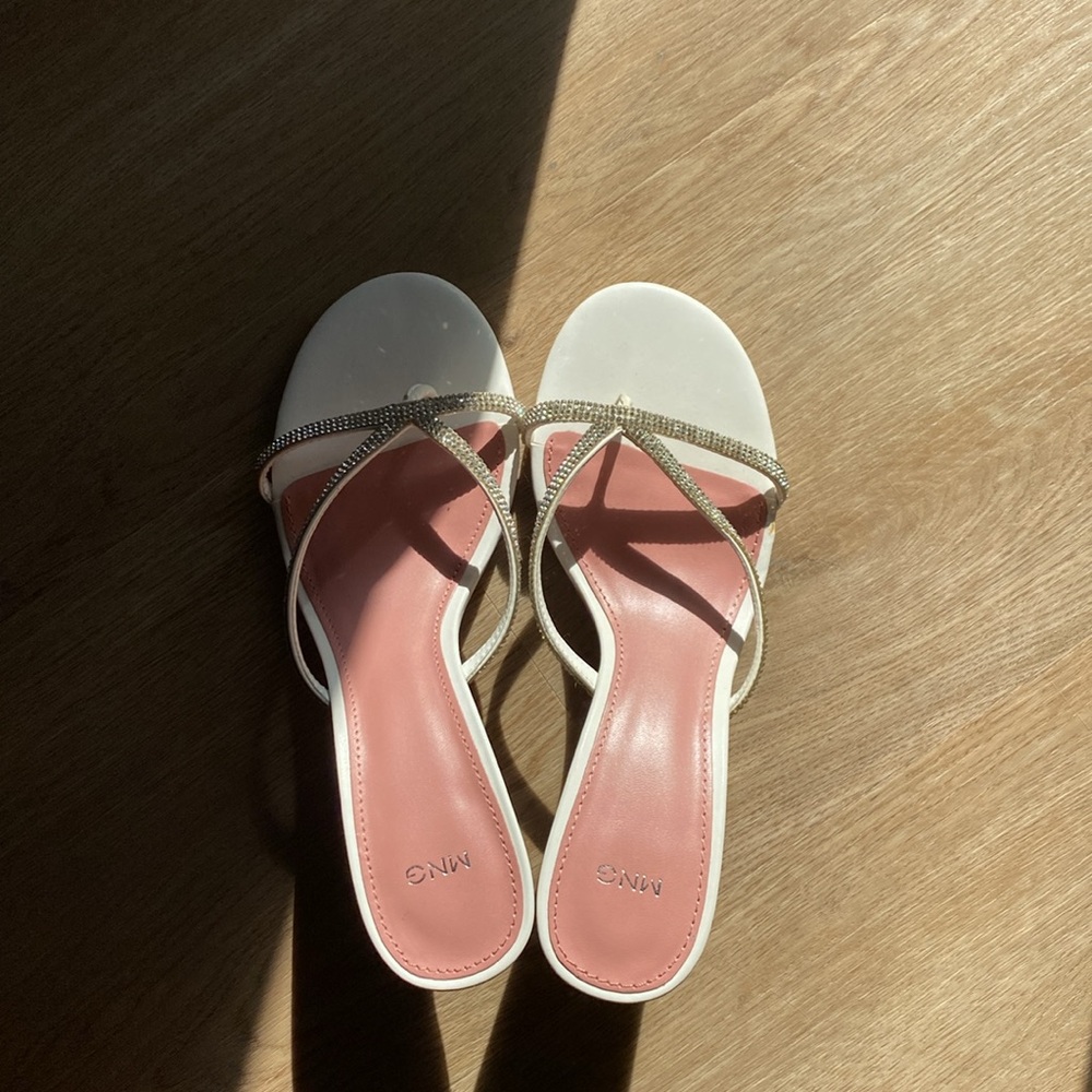 New MNG Rhinestone White Strappy Sandals sz 38 - Picture 2 of 8